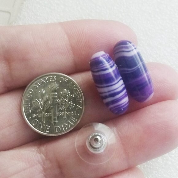 🍂🍁🍃 3/$25!!! Vibrant! Purple + White Banded Jasper Studs Post Earrings - Picture 1 of 7